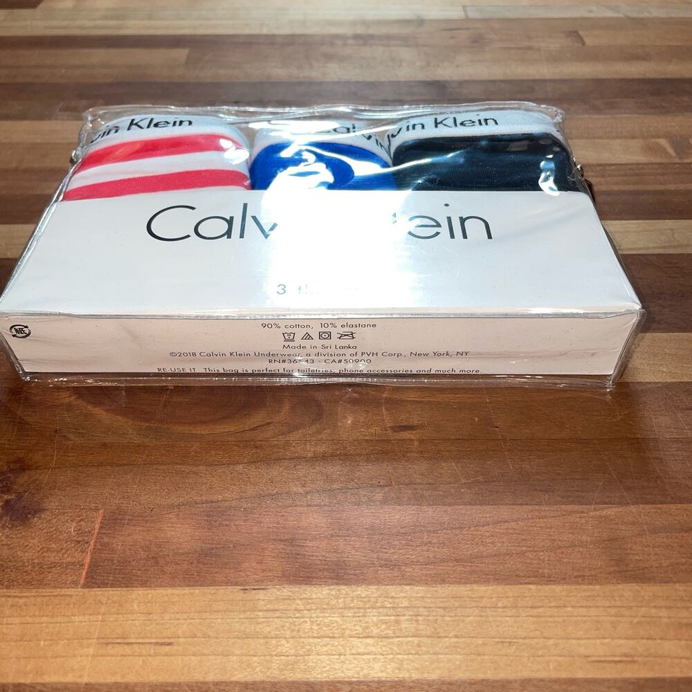 CALVIN KLEIN Carousel Cotton 3-Pack Thong Underwear QD3587 red/blue/black XL - Picture 4 of 8